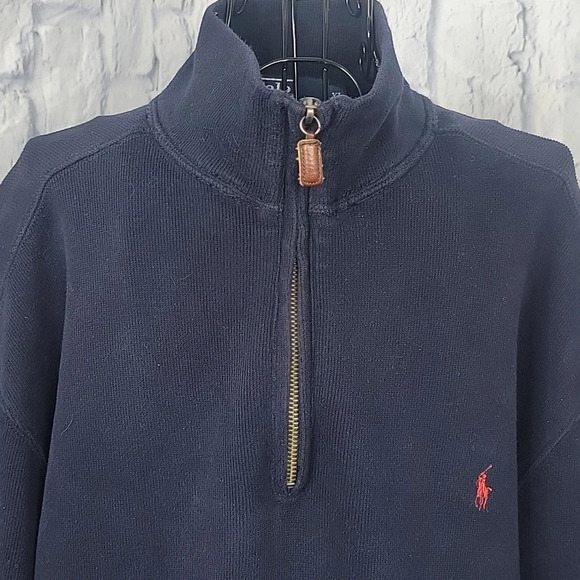 VINTAGE POLO RALPH LAUREN Men's Navy Blue 1/4 Zip Pullover Sweatshirt XL - Picture 2 of 8